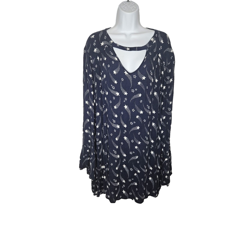 Lane Bryant‎ Women's 26 Plus Navy Star Celestial Print Long Sleeve Tunic Top
